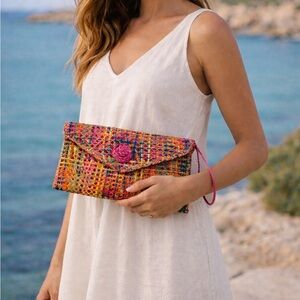 Multicolor Woven Envelope Clutch - Women Bags